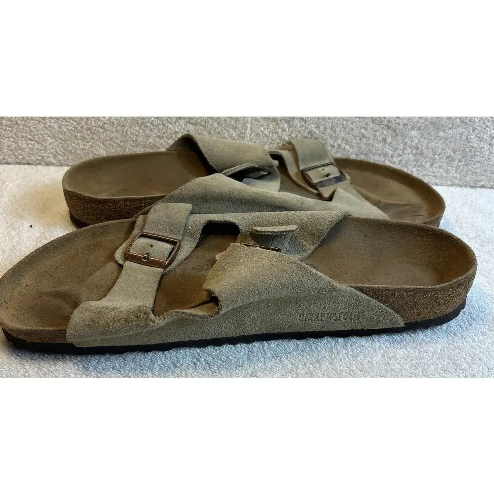 Birkenstock Arizona Tan Grey Soft Footbed Suede Leather Sandals Men Size 48/15